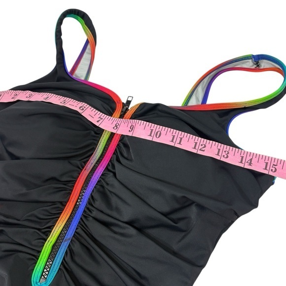 Swim Solutions nwt $98 Women's‎ Shirred Zip-Up One-Piece Swimsuit 8 M - Picture 3 of 11
